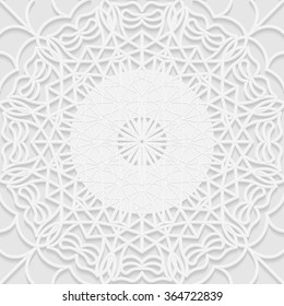 Seamless white 3D pattern, arabic motif, mandala background, east ornament, indian ornament, vector EPS 10.