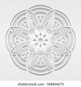 Seamless white 3D pattern, floral motif, east ornament, indian ornament, round element,  vector 