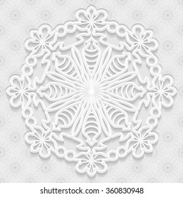 Seamless white 3D pattern, floral motif, mandala background, east ornament, indian ornament,  round element,  lace pattern, vector EPS 10
