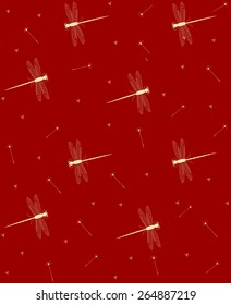 Seamless white abstract dragonfly on a red 