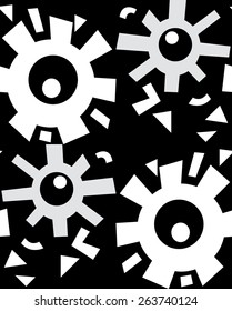 Seamless white abstract gears over black background