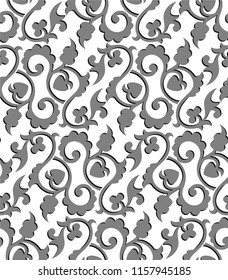 Seamless white background with black and grey pattern in baroque style. Vector retro illustration. Ideal for printing on fabric or paper for wallpapers, textile, wrapping. 