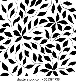 seamless white background with black leaves