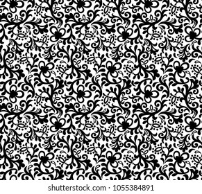 Seamless white background with black pattern in baroque style. Vector retro illustration. Ideal for printing on fabric or paper for wallpapers, textile, wrapping. 