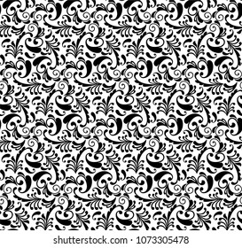 Seamless white background with black pattern in baroque style. Vector retro illustration. Ideal for printing on fabric or paper for wallpapers, textile, wrapping. 