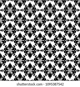 Seamless white background with black pattern in baroque style. Vector retro illustration. Ideal for printing on fabric or paper for wallpapers, textile, wrapping. 