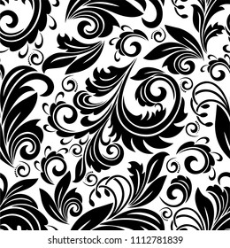 Seamless White Background Black Pattern Baroque Stock Vector (Royalty ...