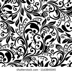 Seamless Black Background White Pattern Baroque Stock Vector (Royalty ...