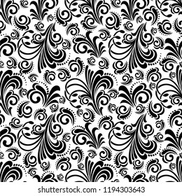Seamless white background with black pattern in baroque style. Vector retro illustration. Ideal for printing on fabric or paper for wallpapers, textile, wrapping. 