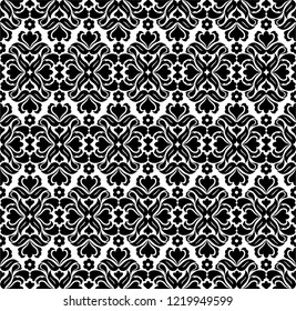 Seamless white background with black pattern in baroque style. Vector retro illustration. Ideal for printing on fabric or paper for wallpapers, textile, wrapping. 