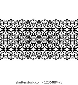 Seamless white background with black pattern in baroque style. Vector retro illustration. Ideal for printing on fabric or paper for wallpapers, textile, wrapping. 