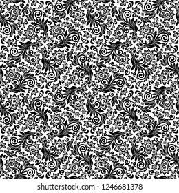 Seamless white background with black pattern in baroque style. Vector retro illustration. Ideal for printing on fabric or paper for wallpapers, textile, wrapping. 