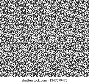 Seamless white background with black pattern in baroque style. Vector retro illustration. Ideal for printing on fabric or paper for wallpapers, textile, wrapping. 