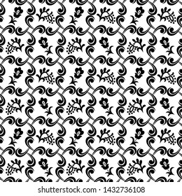 Seamless white background with black pattern in baroque style. Vector retro illustration. Ideal for printing on fabric or paper for wallpapers, textile, wrapping. 