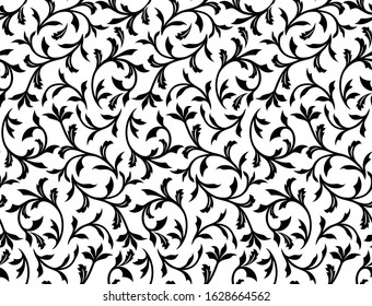 Seamless white background with black pattern in baroque style. Vector retro illustration. Ideal for printing on fabric or paper for wallpapers, textile, wrapping. 