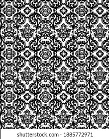 Seamless white background with black pattern in baroque style. Vector retro illustration. Ideal for printing on fabric or paper for wallpapers, textile, wrapping. 