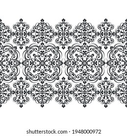 Seamless white background with black pattern in baroque style. Vector retro illustration. Ideal for printing on fabric or paper for wallpapers, textile, wrapping. 