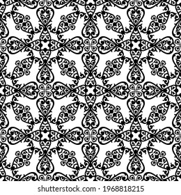 Seamless white background with black pattern in baroque style. Vector retro illustration. Ideal for printing on fabric or paper for wallpapers, textile, wrapping. 
