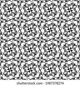 Seamless white background with black pattern in baroque style. Vector retro illustration. Ideal for printing on fabric or paper for wallpapers, textile, wrapping. 