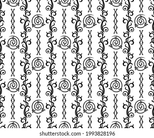 Seamless white background with black pattern in baroque style. Vector retro illustration. Ideal for printing on fabric or paper for wallpapers, textile, wrapping. 