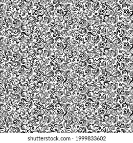 Seamless white background with black pattern in baroque style. Vector retro illustration. Ideal for printing on fabric or paper for wallpapers, textile, wrapping. 
