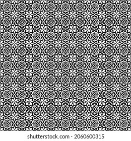 Seamless white background with black pattern in baroque style. Vector retro illustration. Islam, Arabic, Indian, ottoman motifs. Perfect for printing on fabric or paper.