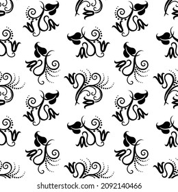 Seamless white background with black pattern in baroque style. Vector retro illustration. Ideal for printing on fabric or paper for wallpapers, textile, wrapping. 