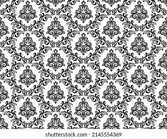 Seamless white background with black pattern in baroque style. Vector retro illustration. Ideal for printing on fabric or paper for wallpapers, textile, wrapping. 