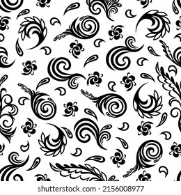 Seamless white background with black pattern in baroque style. Vector retro illustration. Ideal for printing on fabric or paper for wallpapers, textile, wrapping. 