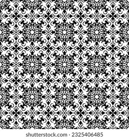 Seamless white background with black pattern in baroque style. Vector retro illustration. Ideal for printing on fabric or paper for wallpapers, textile, wrapping. 