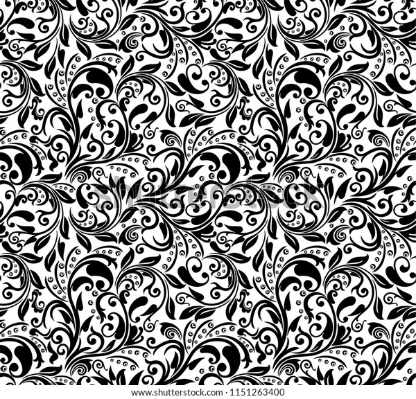 Seamless White Background Black Pattern Baroque Stock Vector (Royalty ...