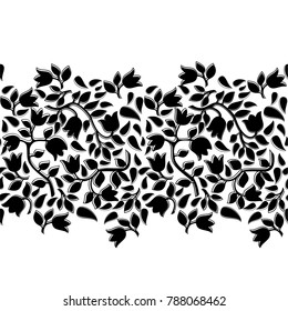Seamless white background with black tulips pattern. Ideal for printing on fabric or paper. Vector illustration.