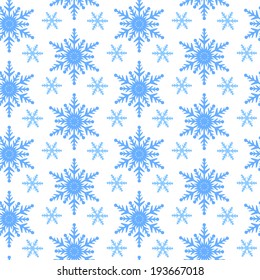 Seamless white background with blue snowflakes pattern