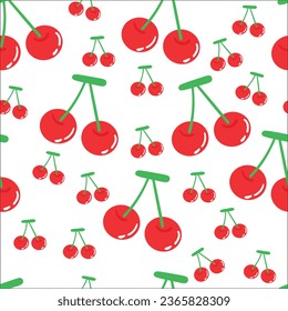 Seamless white background cherry cartoon pattern for fabric print, textile, gift wrapping paper. colorful vector for children, flat style