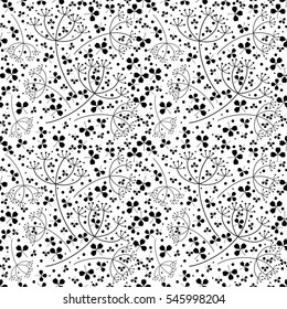 Seamless white background with clover leaves and dill. Ideal for printing on fabric or paper. Vector illustration.  