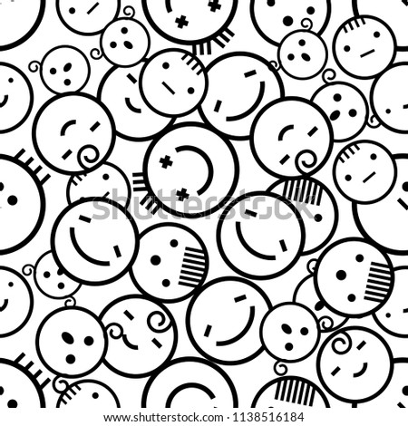 Seamless white background of creative emotions. Different emotions of people. Black and white pattern. Textile rapport.