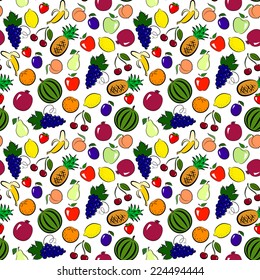 Seamless white background with fresh ripe fruits