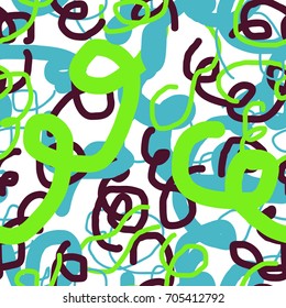 Seamless, white background, green, blue and brown abstract messy vector pattern