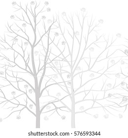 seamless white background with grey trees with flowers