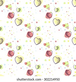 Seamless white background with hearts