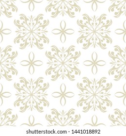 Seamless white background with olive green floral pattern. Vector illustration