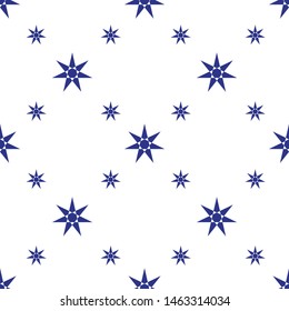 Seamless white background on blue stars shape pattern