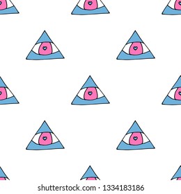  Seamless white background with  ouadget, eye of Horus pattern . Seamless  design
for fabric, cover, banner, interior, children's clothing, print for packaging cosmetics, gift packaging