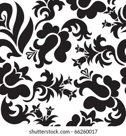 seamless white background with randomly placed black plants