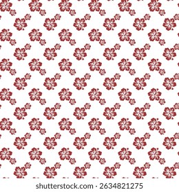 Seamless White Background With Red Hawaiian Hibiscus Floral Pattern