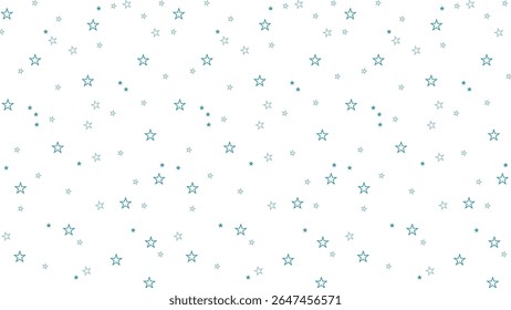 Seamless white background with teal star outline pattern. Modern celestial design perfect for wrapping paper, kids projects, nursery decor, digital backgrounds, and space-themed illustrations.