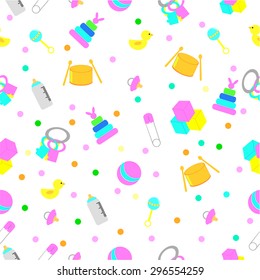 seamless white Background - various Baby Stuff with polka dot 
