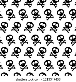 Seamless white background.black Skull and bones crossed. Vector illustration. Seamless white background. poison. goths