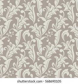 Seamless white and beige floral vector background. Wallpaper pattern.