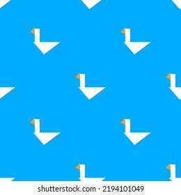 Seamless white bird vector pattern with geese on blue sky background for wrapping paper and textile. 